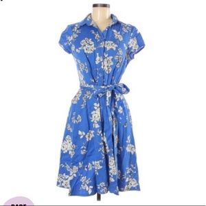 Chetta B Floral Blue Tie Waist Button up dress